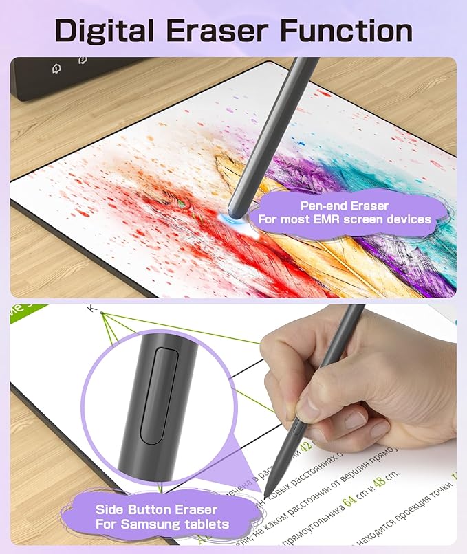 Magnetic EMR Stylus Compatible with Remarkable 2 Replacement Digital Pen with Eraser 4096 Pressure Levels Palm Rejection Tilt Support for Remarkable/Samsung/Wacom/Onyx EMR Devices-5 Tips (Gray)