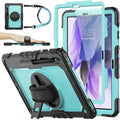 SEYMAC stock Case for Samsung Galaxy Tab S7 FE / S8 Plus 5G Case 12.4'' with Screen Protector Pencil Holder [360 Rotating Hand Strap] &ampStand Drop-Proof SkyBlue/Black