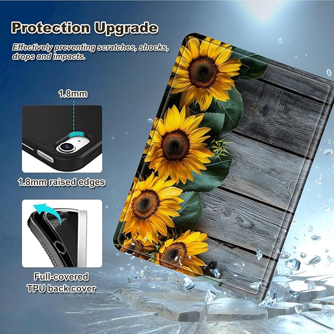 Case for Amazon Fire Max 11 Tablet Case (13th Generation 2023 Release) Multi-Angle Viewing Leather Smart Stand Back Cover with Auto Sleep Wake Wooden Sunflowers