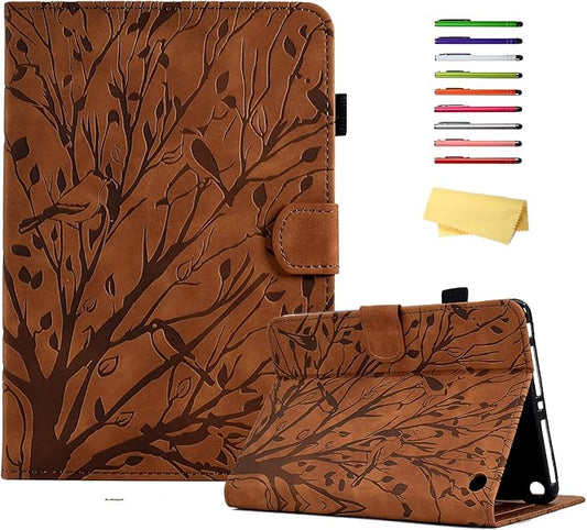 for Amazon Kindle Fire HD 8 &amp Fire HD 8 Plus Case (12th/10th Generation 2024/2022/2020) 8 UUcovers Embossed Magneic Smart Cover with Stand/Pencil Holder [Auto Sleep/Wake] Brown Lucky Tree