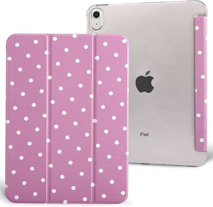 case for ipad 11th Generation11 Inch 2025 (A16 Chip) &amp 10th Gen 10.9 Inch 2022 - Slim Scratch-Resistant Hard PC Translucent Back Shell Smart Cover Wake/Sleep FunctionPink with White Polka dot