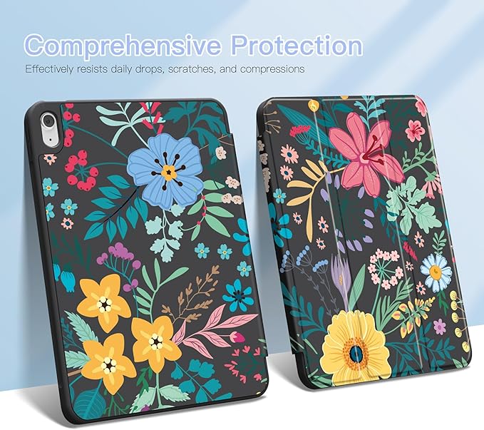 Teryeefi Case for iPad (A16) 11th Generation 11 Inch 2025 &amp iPad 10th Generation 10.9 Inch 2022 with Pencil HolderAuto Wake/SleepTrifold Stand Soft TPU Protective Cover (Pretty Flowers)