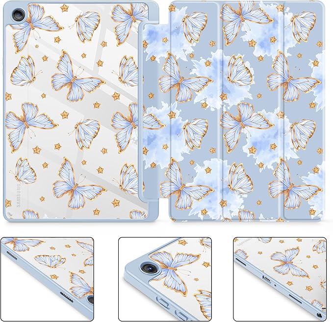 Tuiklol for Samsung Galaxy Tab A9+ Tablet 11” / A9+ Plus 2024 2023Buit-in S-Pen Holder with Clear Protective Cover Transparent Back Shell Auto Wake/Sleep Samsung Tab A9 Plus CoverButterfly Blue