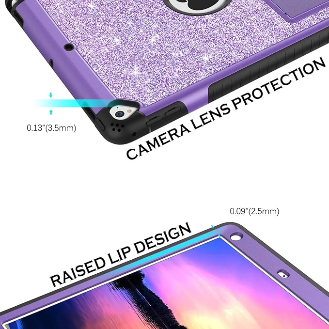 YINLAI for iPad 6th 5th Generation Case 9.7-Inch 2018/2017 iPad Pro 9.7/iPad Air 2nd CaseGlitter Sparkle Women Girls Kids Kickstand Shockproof Protective A1893/A1954/A1822/A1823 Tablet CoverPurple