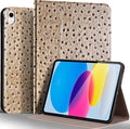 Gexmil Leather Case for iPad (A16) 11th Generation 11 Inch 2025 iPad 10th Generation 10.9 Inch 2022Protective Top Grain Leather Cover Support Auto Sleep/WakeAnti SlipKhaki Ostrich Grain