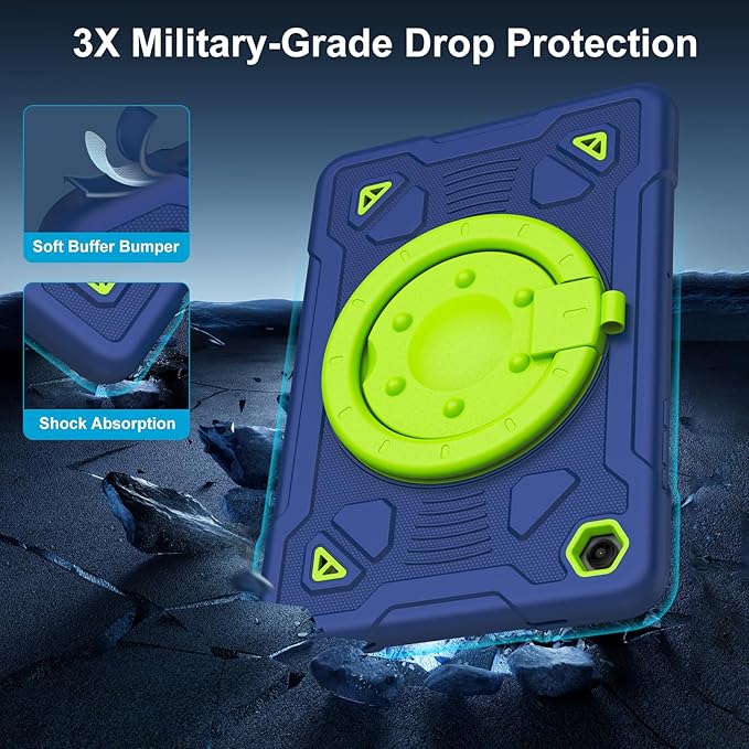 Case for Samsung Galaxy Tab A11+ Plus/ A9+ 11 inch 2025/2023 with Screen Protector 360°Rotating Stand &amp Shoulder Strap Pencil Holderfor Tab A11 Plus / A9 Plus Tablet Case Kids (Navy+Green)