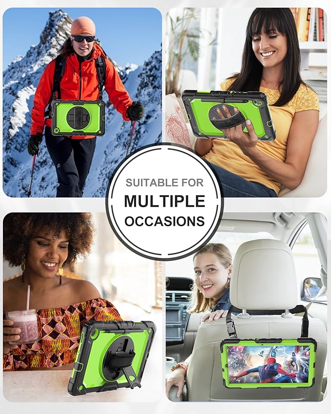 Case for Samsung Galaxy Tab S6 Lite Case 10.4 [with Tempered Glass Screen Protector] 2024/2022/2020 (SM-P610/P615/P613/P619) Rotating Kickstand Shoulder &amp Hand Strap (Green)