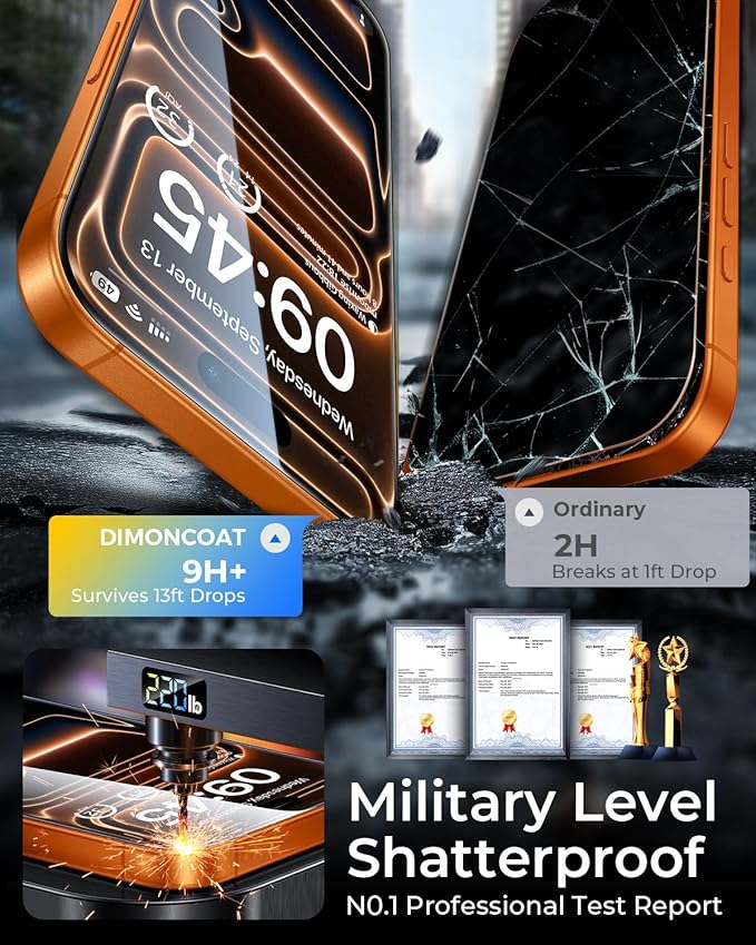 DIMONCOAT TOP 9H+ Glass for iPhone 17 Pro Max Screen Protector[Easy One-Pull Installation] [10X Military Protection] Tempered Glass Screen Protector 17 Pro Max 6.9 inch Case-Friendly 2-Pack