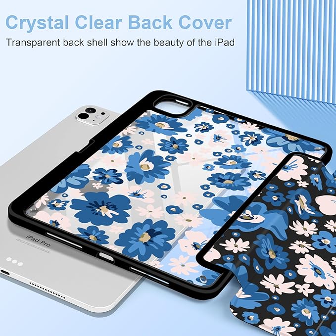 MecBevia Case for iPad Pro 11 inch M5 2025 / M4 2024 (6th/5th Gen) A3357 A3358 A3359 A2836 A2837 A3006 – Built-in Pencil Holder &amp Auto Wake/Sleep Summer Meadow