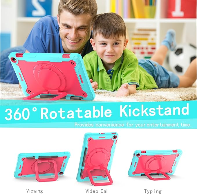 Case for Amazon Fire Max 11 inch Tablet (13th Generation 2023 Release) Hybrid Shockproof 360 Rotating Multi-Functional Ring Stand Case with Shoulder Straps (Teal/Pink)