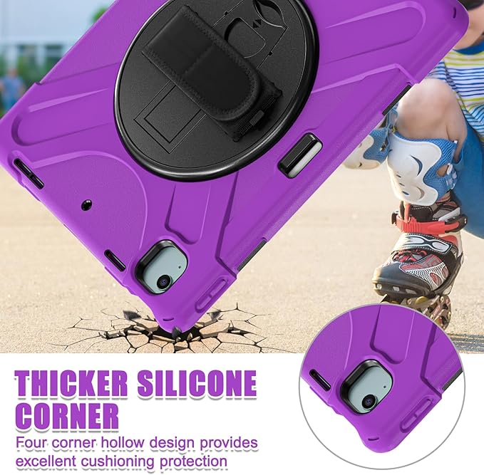 for iPad Air 13-inch M2 (2024) A2898/A2899 for iPad Pro 12.9 Rugged Case Portable Heavy Duty Shock-Proof Armor Cover with Swivel Kickstand/Hand Grip Shoulder Strap Pencil Holder (Purple)