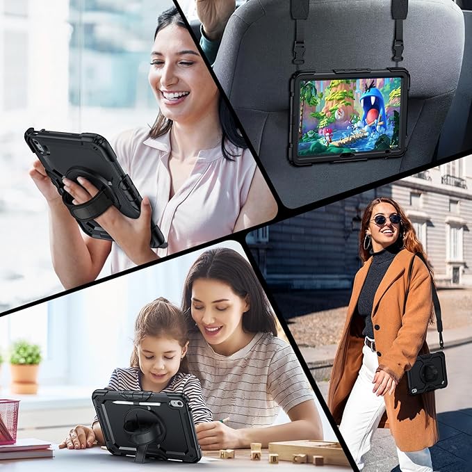 Case for iPad (A16) 11th Generation 11 Inch (2025) Ubearkk for iPad 10th Generation 10.9 inch 2022 case with Screen Protector 360 Degree Rotating Stand/Adjustable Shoulder Strap/Pencil Holder Black