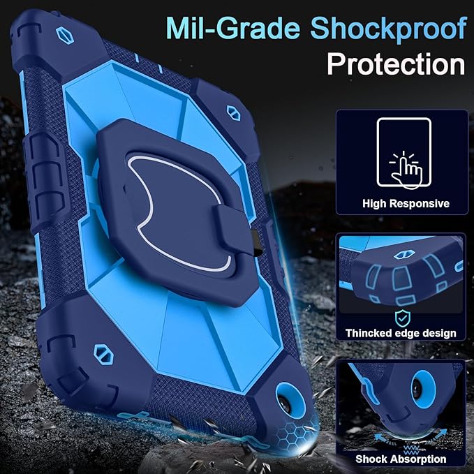 Case for Samsung Galaxy Tab A11+/A9+ Plus 11 Inch with Screen Protector/Rotating Stand/Pen HolderMilitary Grade Shockproof Cover for Galaxy Tab A11 Plus/A9 Plus Tablet CaseNavy Blue