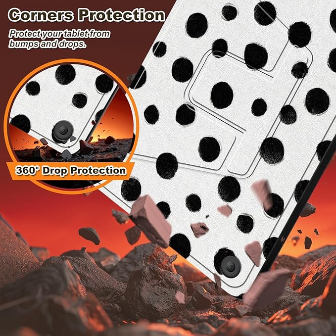 Case for Kindle Fire HD 8 &amp 8 Plus Tablet(12th/10th Gen 2024/2022/2020) 360 Degree Rotating Swivel Stand Flip Cover with Auto Sleep/Wake Cute Polka Dot