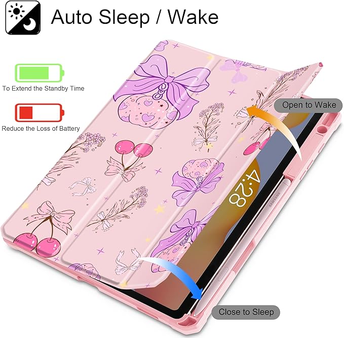 Mektron Case for Samsung Galaxy Tab S6 Lite 10.4 Inch 2024/2022/2020 with S Pen Holder Multi-Angle Viewing with Shockproof Cover Clear Shell + Trifold Stand + Auto Wake/Sleep Retro Wallpaper