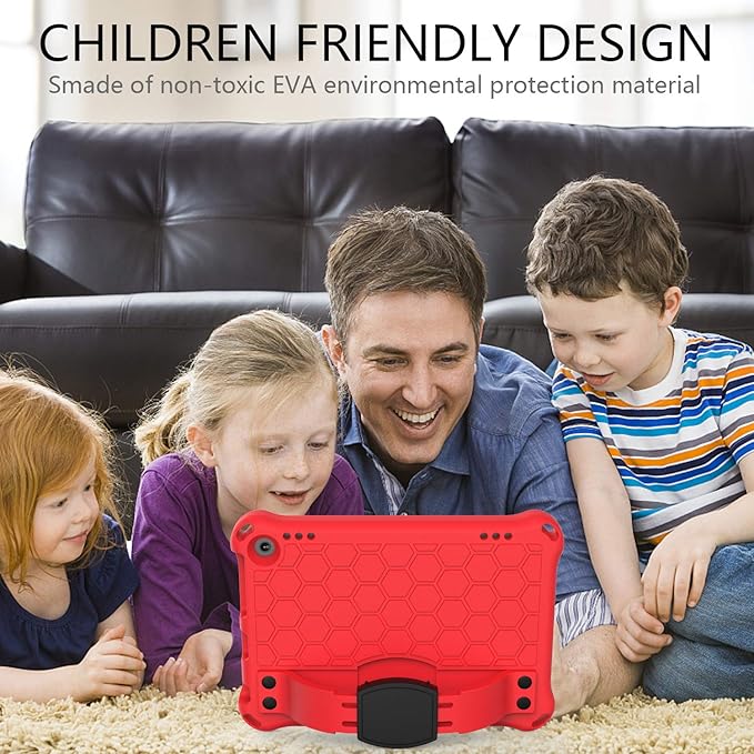 Bumper Case for Fire HD 8/Plus 10th Gen (2020 Only) Techcircle Shockproof Hand Belt Stand Cover Kids EVA Foam Honeycomb Protective Case with Shoulder Strap Handle Light Cover Red