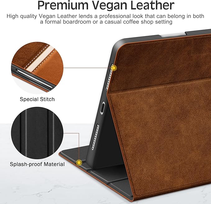 KingBlanc Case for iPad mini 7 (A17 Pro) iPad mini 7th/6th Generation (2024/2021 8.3 inch) with Pencil Holder Vegan Leather Stand Cover Auto Sleep/Wake Adjustable Viewing/Drawing Angle Brown