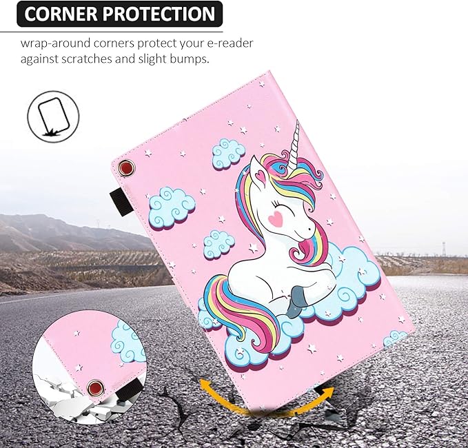 Dteck Case for All-New Fire HD 10 Tablet 10.1 Inch (9th/7th/5th Generation 2019/2017/2015 Release) - Slim Premium PU Leather Folio Stand Magnetic Cover with Auto Wake/Sleep Pink Unicorn
