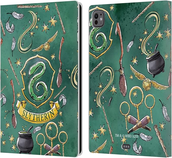 Head Case Designs Officially Licensed Harry Potter Slytherin Pattern Deathly Hallows XIII Leather Wallet Case Compatible with Apple iPad Pro 11 M4/M5 2024/2025