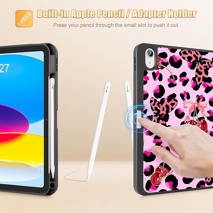 Tuiklol Case for iPad 10.2 Inch 2021 2020 2018 Release 9th / 8th / 7th Generation Built-in Pencil Holder TPU Protective Stand Back Cover Trifold Stand-Auto Wake/Sleep Butterfly Cherry