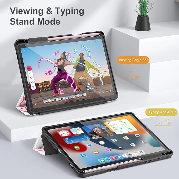 Mektron Case for Samsung Galaxy Tab S6 Lite 10.4 Inch 2024/2022/2020 with S Pen Holder Multi-Angle Viewing with Shockproof Cover Clear Shell + Trifold Stand + Auto Wake/Sleep Cute Puppy
