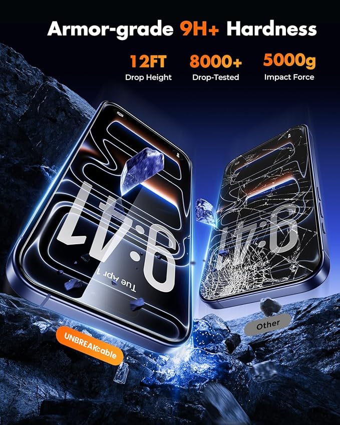 UNBREAKcable for iPhone 17 Pro Screen Protector [Quick-Installation Box] 3-Pack 9H+ Hardness Shatterproof Tempered Glass [99.99% HD Clear] [Case Friendly] [Bubble Free] for iPhone 17 Pro 6.3