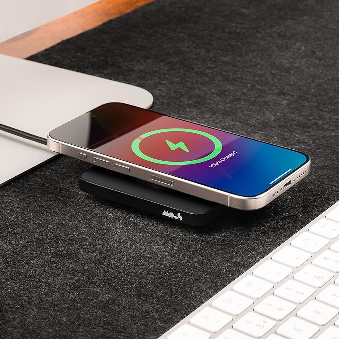 Mous- MagSafe Wireless Charger 15W Qi2 Certified Fast Charging Pad Compatible with iPhone 17/16/15/14/13/12 Pixel 10 Series and Airpods - Matte Black