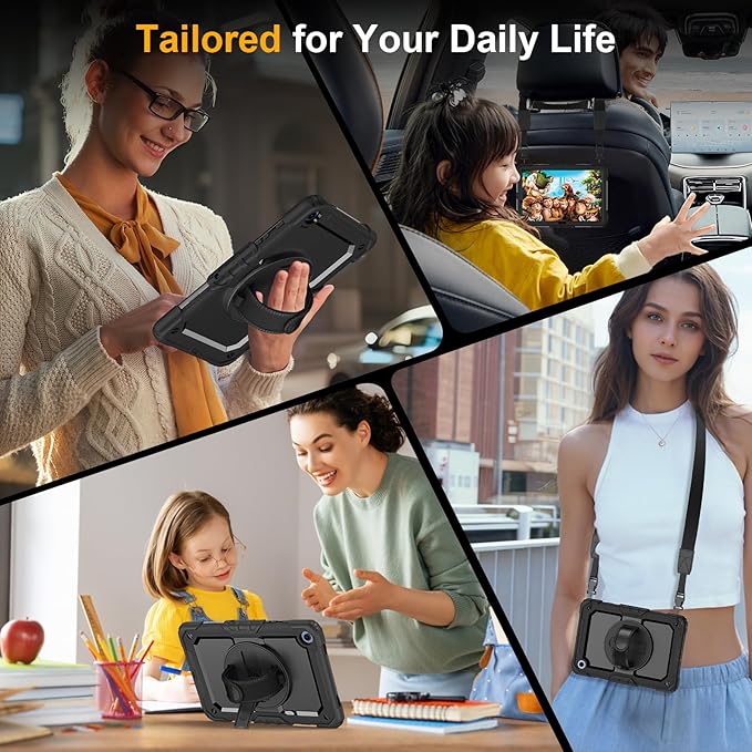 Case for Samsung Galaxy Tab A9+/A9 Plus 11 Inch 2023(SM-X210/X216/X218) Ubearkk Full-Body Drop Protection Case with Screen Protector 360° Rotating Stand and Hand/Shoulder Strap Black