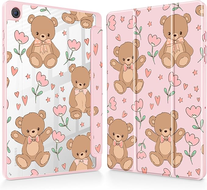 Tuiklol for Samsung Galaxy Tab A9+ Tablet 11” / A9+ Plus 2024 2023Buit-in S-Pen Holder with Clear Protective Cover Transparent Back Shell Auto Wake/Sleep Samsung Tab A9 Plus CoverBear