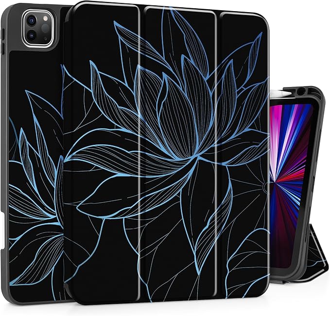 May Chen Case for iPad Pro 11 inch (4th 3rd 2nd &amp 1st Gen) 2022 2021 2020 2018 Trifold Stand + Pencil Holder + Auto Wake/Sleep + Soft TPU Protective Stand Back Cover Botanical line