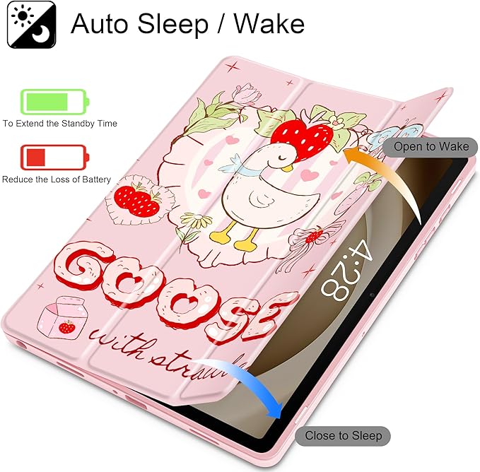 Tuiklol for Samsung Galaxy Tab A9+ Tablet 11” / A9+ Plus 2024 2023Buit-in S-Pen Holder with Clear Protective Cover Transparent Back Shell Auto Wake/Sleep Samsung Tab A9 Plus CoverCase with Goose