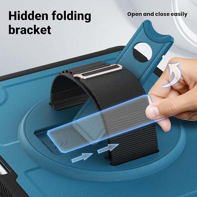 Batianda Case for iPad Air 13-inch 2025 M3 2024 M2 Chip Multilayered Rugged Durable Shockproof Tablet Cover with 360° Rotating Hand Strap Foldable Hidden Stand Navy Blue