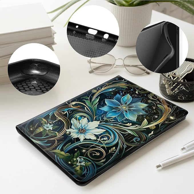 Case for All-New 7 Kindle Paperwhite 12th Gen 2024 &amp Kindle Colorsoft Signature EditionPU Leather Cover with Auto Sleep Wake FeatureBlooming Blue Flowers