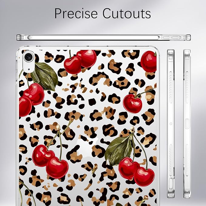 for 10.2 iPad 2019/2020/2021Retro Cheetah Cherry Crystal Clear CaseSlim Lightweight Anti-Scratch Soft TPU Bumper Hard Acrylic Back Cover for iPad 7th/8th/9th Gen for Women