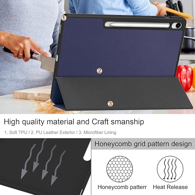 Case for Samsumg Galaxy Tab S10 FE+/S10 FE Plus 13.1 Inch 2025 (Model: SM-X620/SM-X626B) Trifold Stand Cover with S Pen Holder [Auto Wake/Sleep] PU Leather + Soft TPU Bumper Shell Darkblue
