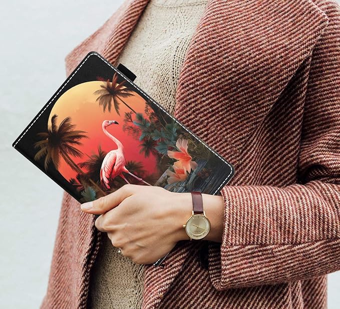 Case for Amazon Kindle Fire 7 Tablet (7 9th/7th Generation 2019/2017 Release) Slim PU Leather Cover with Card Slot &amp Auto Wake/Sleep Flamingo