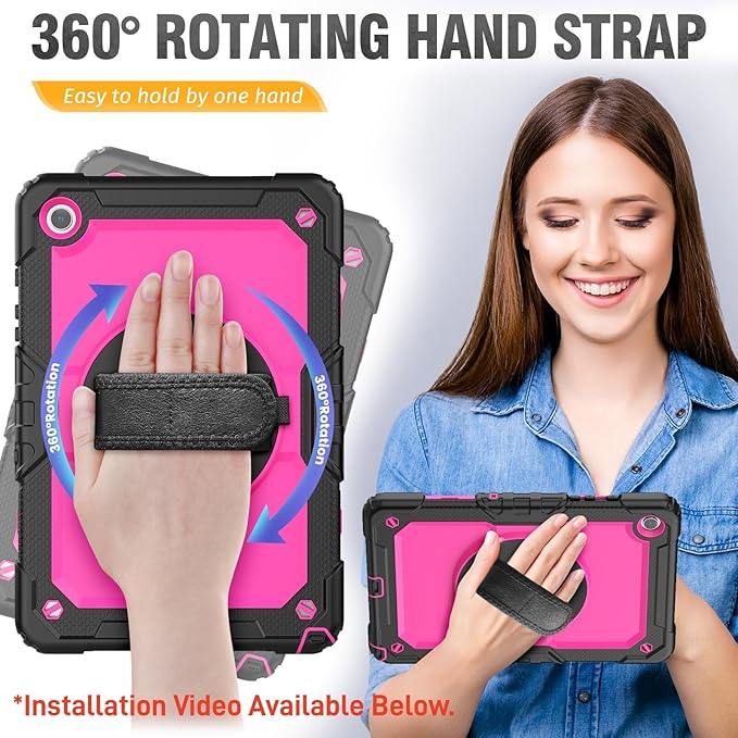 HXCASEAC Case for Samsung Galaxy Tab A11+ Plus Kids 11 Inch Protective with Screen Protector/Hand Strap/Pen Holder Sturdy Shockproof for Samsung A11 Plus Tablet Case Cute for Girls - Rose