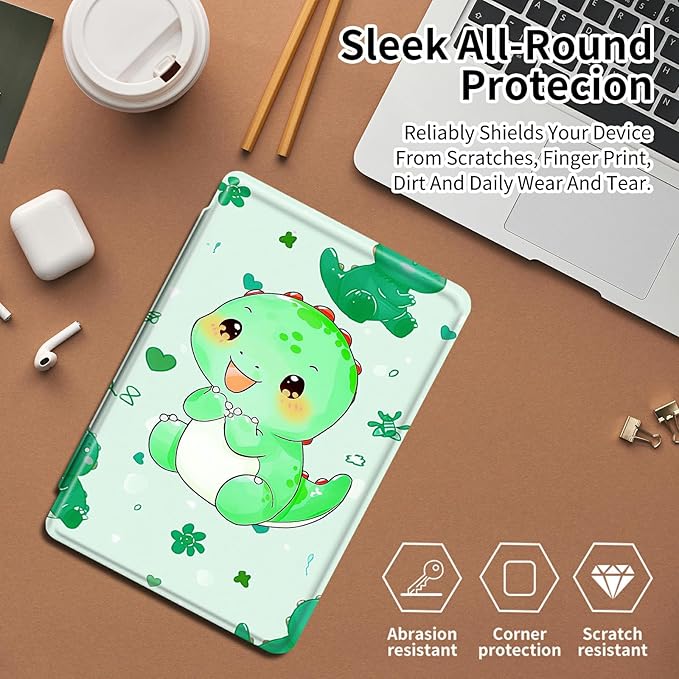 Case for Samsung Galaxy Tab S10 Ultra (2024 Release) / S9 Ultra (2023 Release) 14.6 Cute Green Dinosaur Theme 360 Degree Rotating Stand Smart Protective Cover for Samsung S10 Ultra Tablet