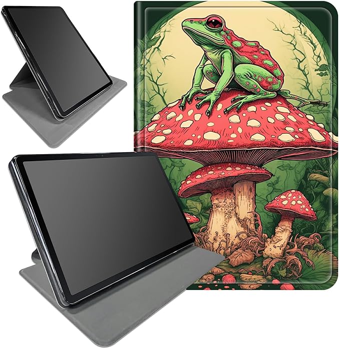 Case for Samsung Galaxy Tab S8 Plus 2022/S7 FE 2021/S7 Plus 2020 12.4 Inch Frog On Mushroom Theme 360 Degree Rotating Stand Smart Protective Cover for Samsung S7 FE Tablet