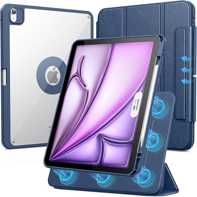 SPARIN Case for iPad Air 13 Inch M4 2026/M3 2025/M2 2024 ((8th/7th/6th Generation) Removable Magnetic Cover with Apple Pencil Holder Portrait and Landscape Stand Auto Wake/Sleep -Navy Blue