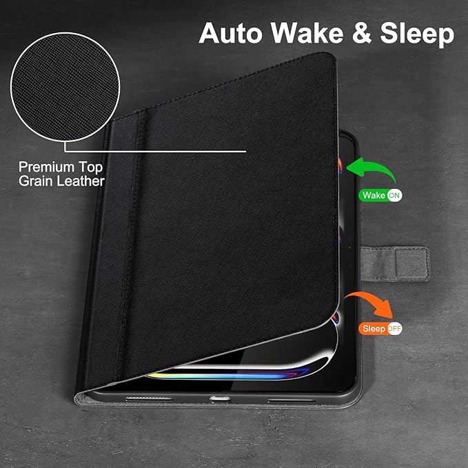 Gexmil Leather Case for iPad Pro 11 Inch (M5/M4) 2025/2024 with Magnetic Closure Adjustable StandProtective Shockproof Leather Smart Folio Cover Auto Sleep/Wake Anti-SlipCross-Hatched Black
