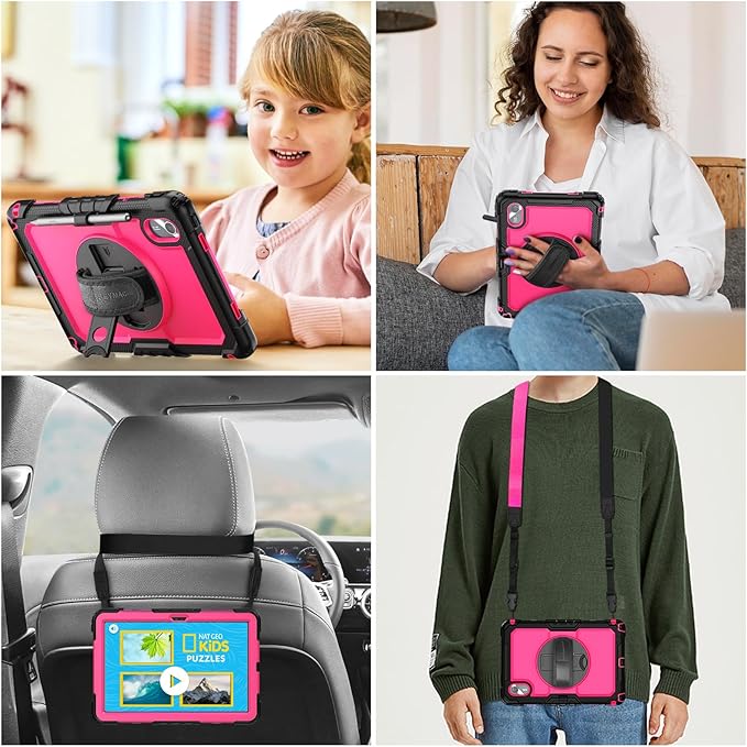 SEYMAC stock Case for Lenovo Idea Tab 11'' 2025/ Tab M11 2024/ K11 (TB336FU/TB330FU) Drop-Proof Case for Lenovo 11 inch with 360° Rotate Stand/Strap [Pen Holder] &amp Screen Protector Rose+Black