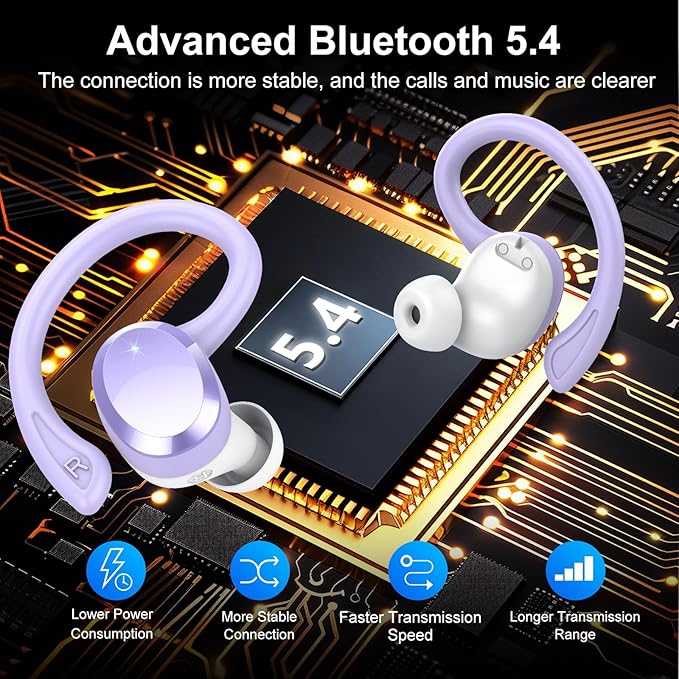 Wireless Earbuds Bluetooth Earbuds Bluetooth 5.4 Headphones 68hrs Playtime Sport Earphones with LED Display ENC Noise Cancelling Mic IPX7 Waterproof Over Ear Ear Buds with Hook for Gym/Workout