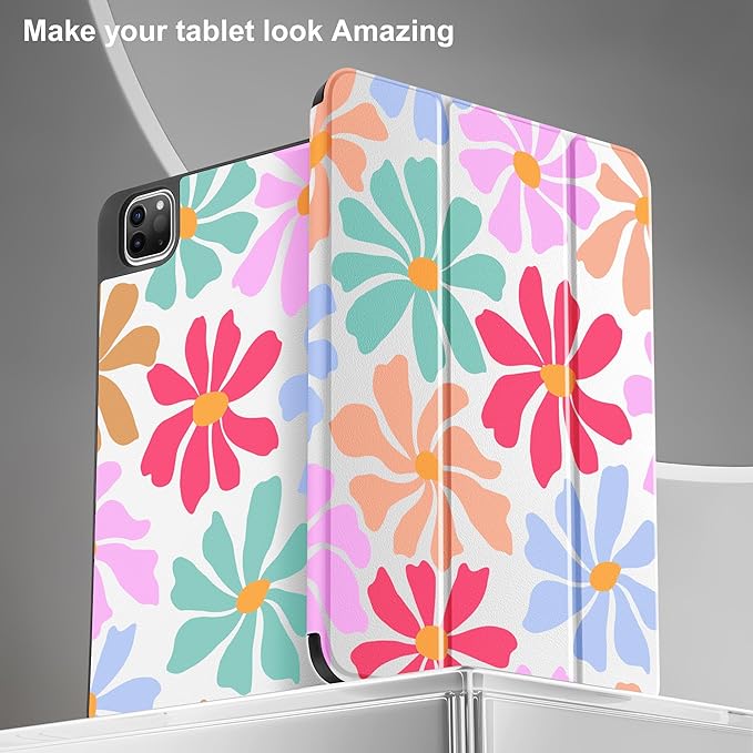 May Chen Case for iPad Pro 11 inch (4th 3rd 2nd &amp 1st Gen) 2022 2021 2020 2018Trifold Stand with Auto Wake/Sleep Soft TPU Protective Stand Back Cover Groovy Flower