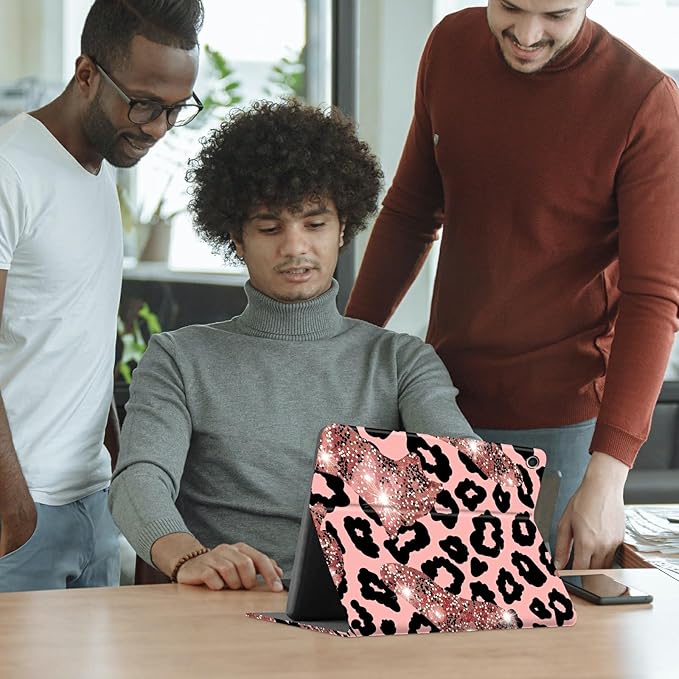 Case for Amazon Fire HD 10 and 10 Plus Tablet (13th/11th Generation 2023/2021 Release) 10.1 PU Leather Smart Protective Cover with Auto Sleep/Wake for Fire HD 10 2023Leopard with Pink Glitter