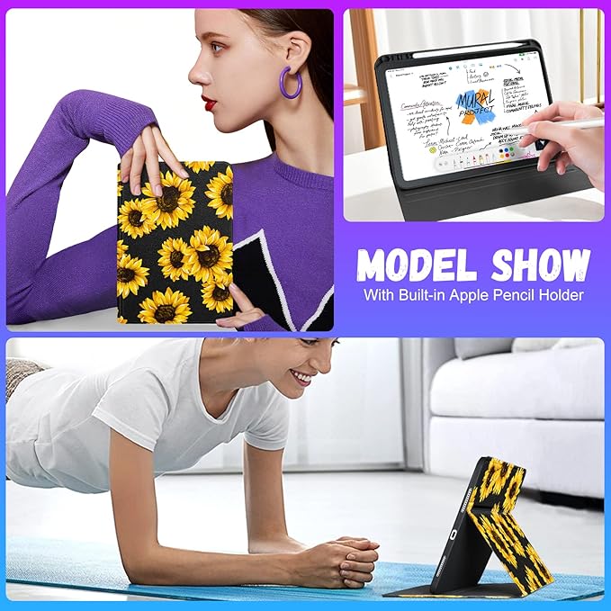for iPad 10th Generation Case 10.9 Inch for iPad 11th(A16) 2025 Girls Cute Women Folio Cover Pencil Holder Sunflower Aesthetic Design Girly Kawaii Teens Unique Tablet Cases for Apple 10/11