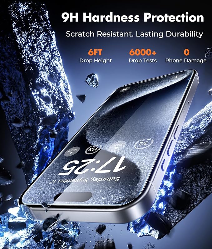 UNBREAKcable iPhone 15 Pro Screen Protector 3-Pack 3 Tempered Glass + 3 Camera Lens Protectors 9H Hardness HD Clarity Anti-Fingerprint Case Friendly 6.1 Inch