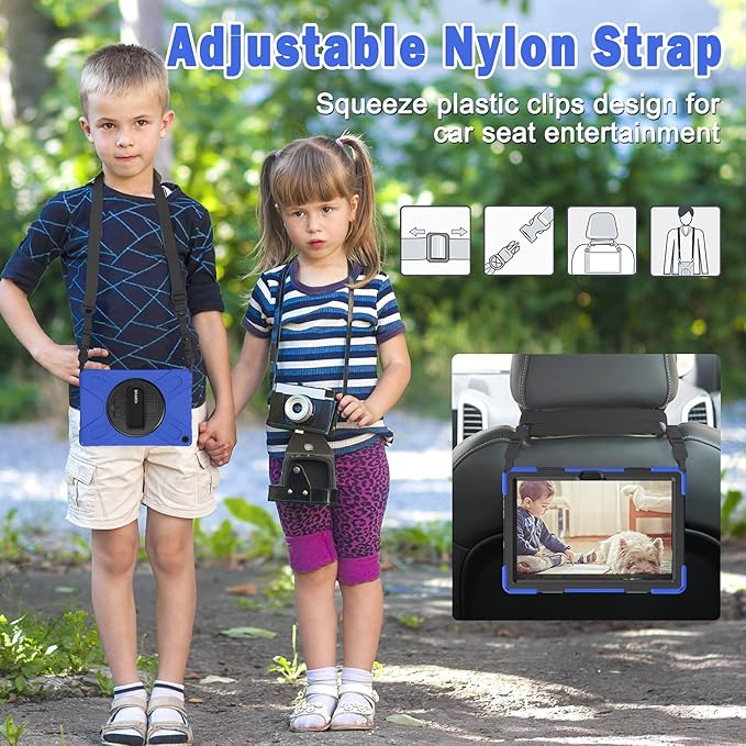 BRAECN Case for Amazon Fire HD 10 11th Generation 2021 / Amazon Fire HD 10 11th Generation 2021 Heavy Duty Kids Case with Hand Strap Kickstand and Shoulder Strap for Fire HD 10 2021 Tablet-Blue