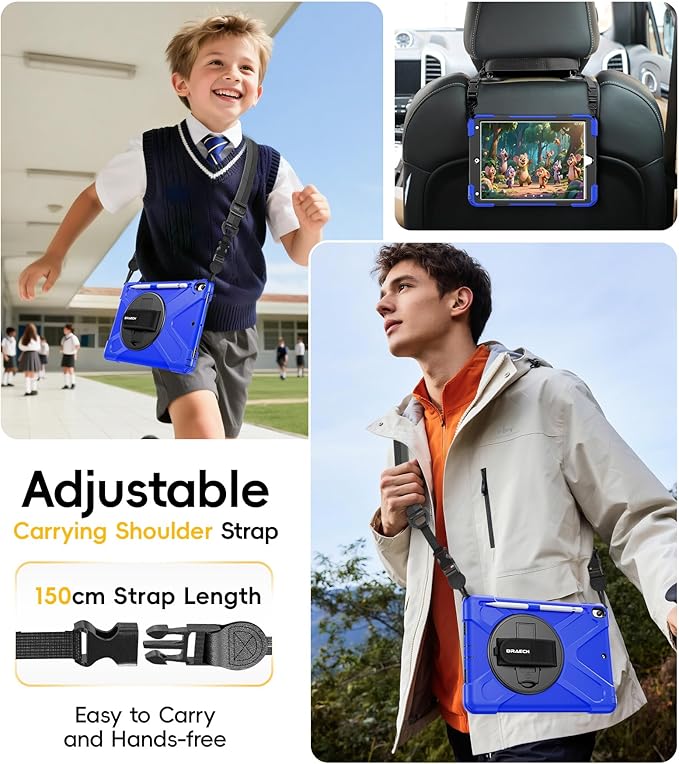 BRAECN Case for iPad Air 3rd Generation 2019 / iPad Pro 10.5 inch 2017 Rugged Heavy Duty Shockproof Cover with Pencil Holder 360° Rotating Kickstand &amp Adjustable Hand Strap &amp Shoulder Strap