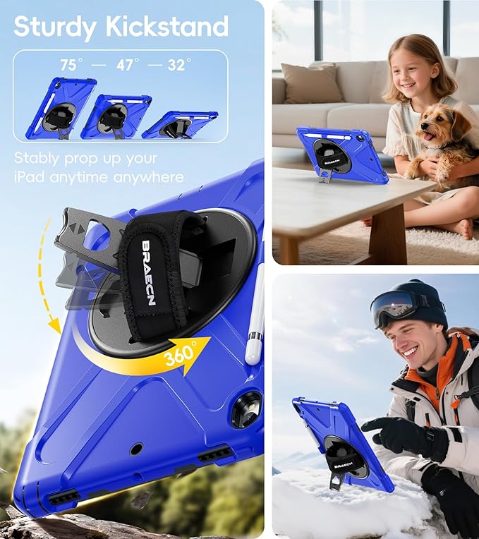 BRAECN Case for iPad Air 3rd Generation 2019 / iPad Pro 10.5 inch 2017 Rugged Heavy Duty Shockproof Cover with Pencil Holder 360° Rotating Kickstand &amp Adjustable Hand Strap &amp Shoulder Strap